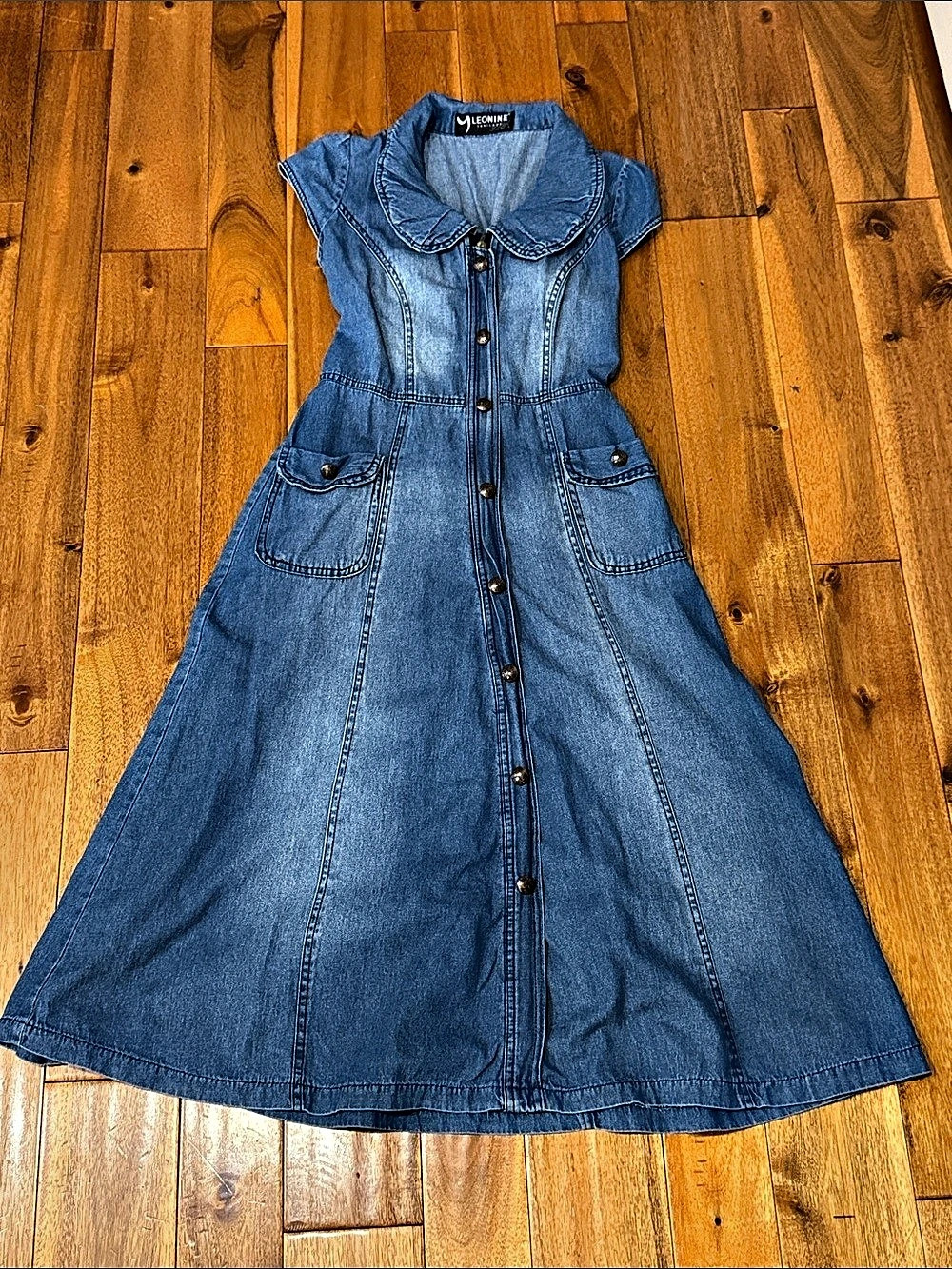 Leonline Denim Collared Maxi Dress Like New